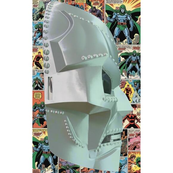 Dr. Doom Inspired Silver Mask - PETG Plastic Replica with Strap Slots - Picture 2 of 3